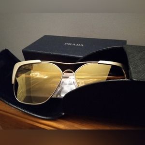 PRADA - Gold Beige Tan Metal Frame Designer Direct Sunglasses - BRAND NEW IN BOX